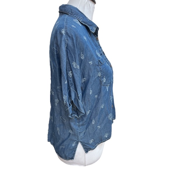 Wild Blue X Sadie Robertson Cropped Button Down Short Steve Shirt Denim Small - Picture 3 of 9